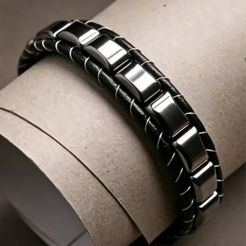 Bracciale uomo pelle ematite - uomo,