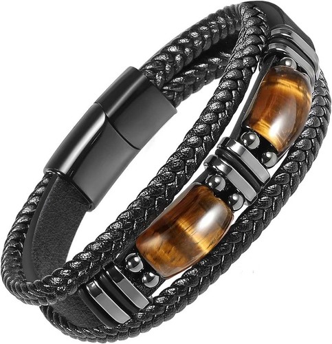 Bracciale uomo pelle nera