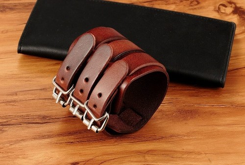 Bracciale cuoio con fibbie - cuoio,