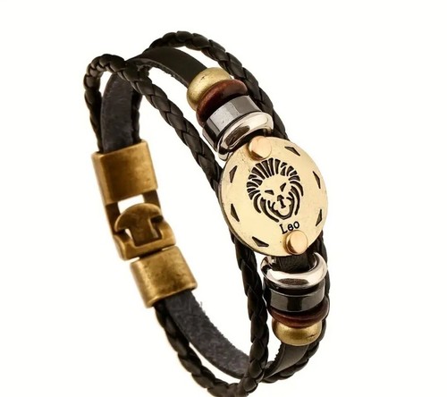 Bracciale zodiaco simil cuoio - bracciale,