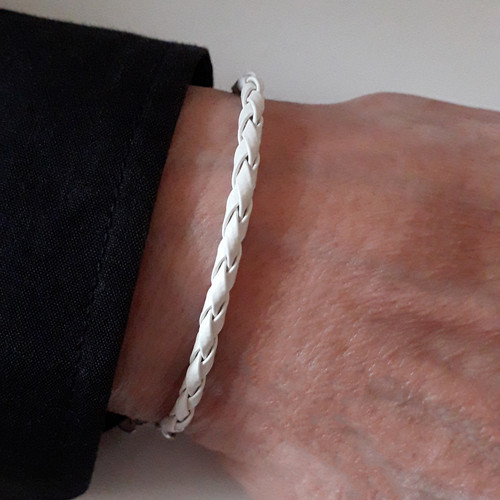 Bracciale bianco corda cuoio - bracciale,