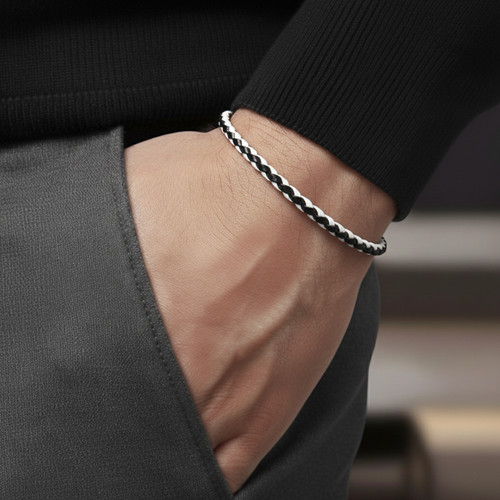 Bracciale bianco nero corda - nero,