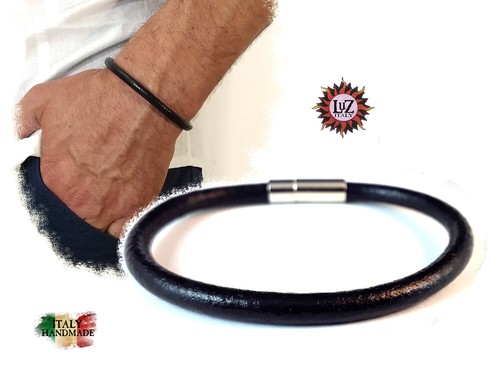 Bracciale cuoio tondo nero - bracciale, in