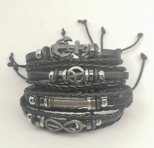 Bracciali cuoio nero a 3 - 4,
