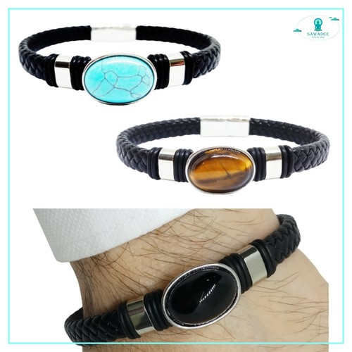 Bracciale uomo acciaio - e, pelle